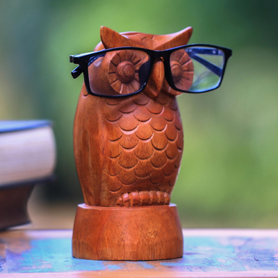 Hand Crafted Jempinis Wood Eyeglass Holder, 'Make a Spectacle