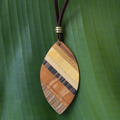 Handcrafted Wood Pendant Necklace by Brazilian Artisans - Distinguished  Surfer