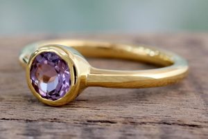 Gold Amethyst Ring for February Birthdays