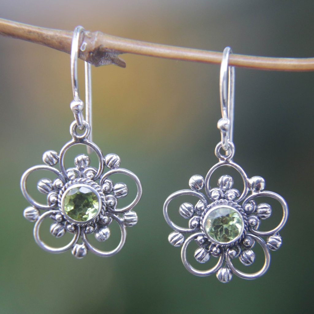 Handcrafted Floral Peridot Dangle Earrings, 'Nature's Gift'