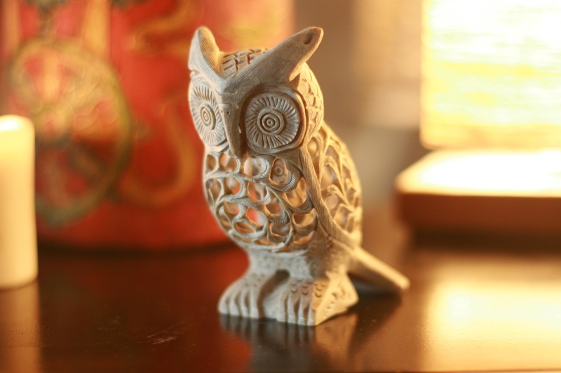 Soapstone hand carved Owl Sculpture. Figurine