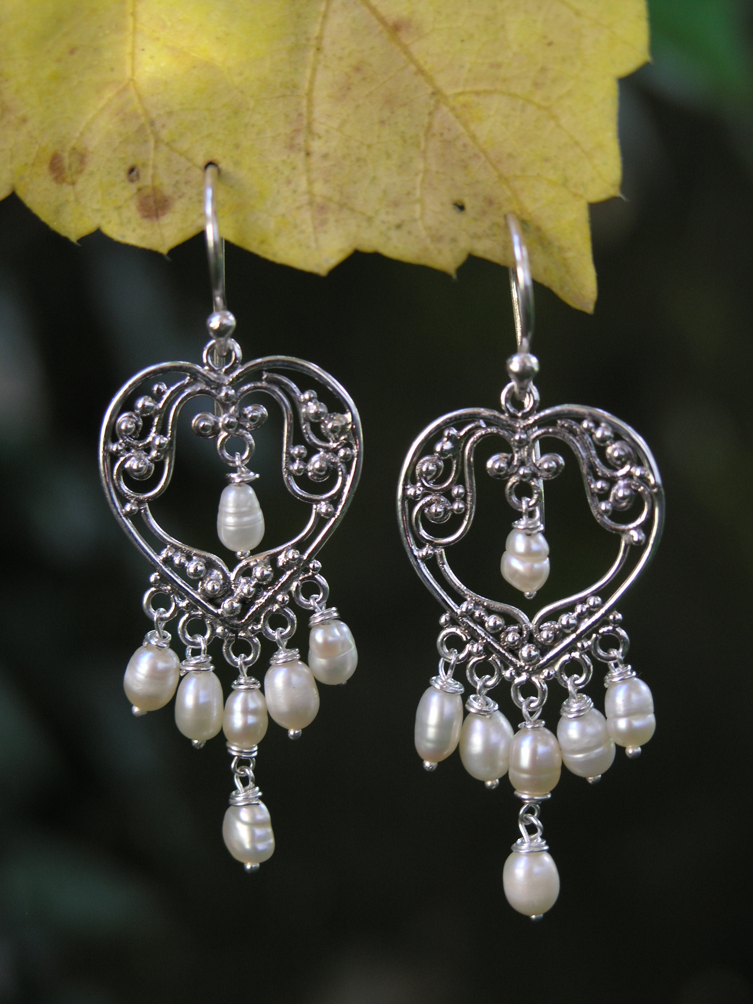 heart pearl chandelier earrings