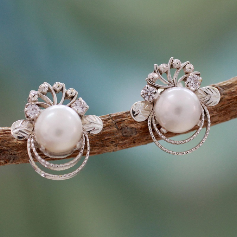 NOVICA Pearl Earrings, Bridal Pearl Earrings 