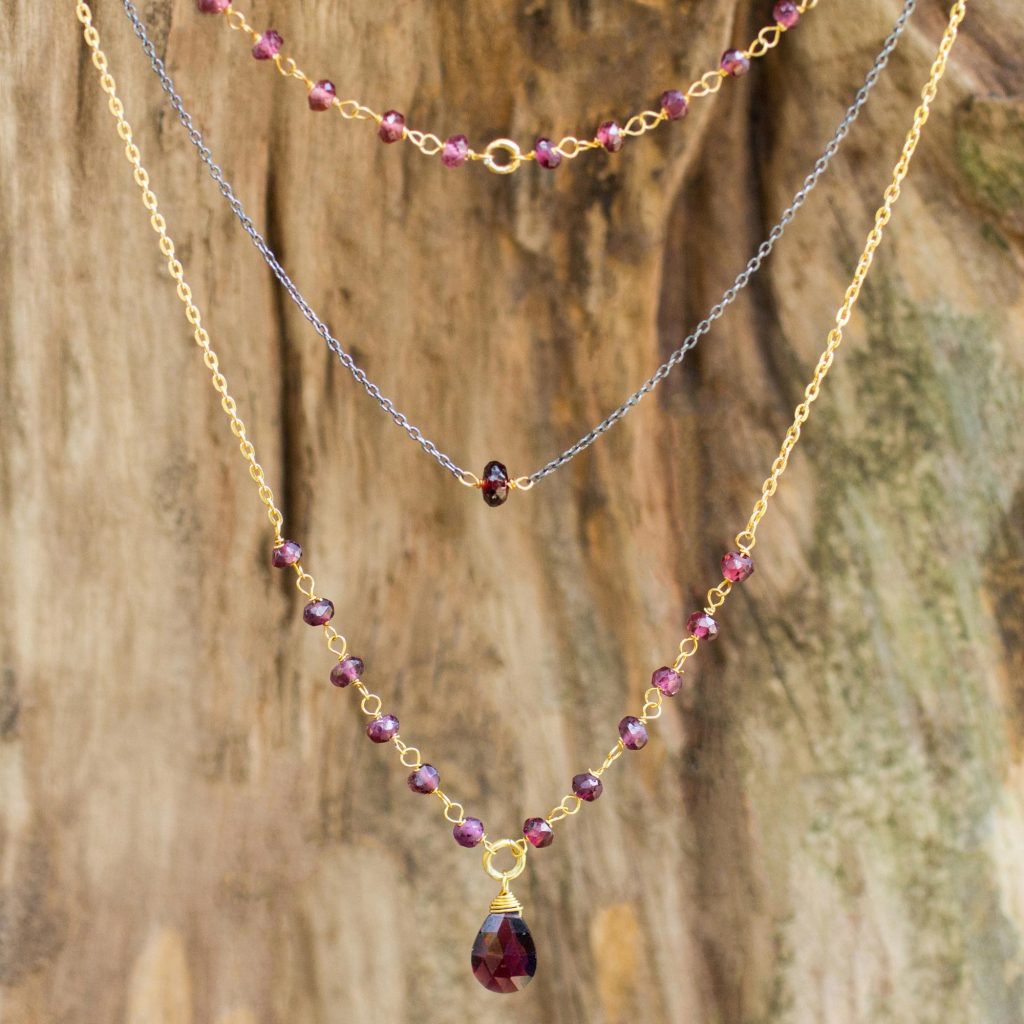 Vermeil and Garnet 3-in-1 Necklace Handcrafted in Thailand, 'Lanna Delicacy'