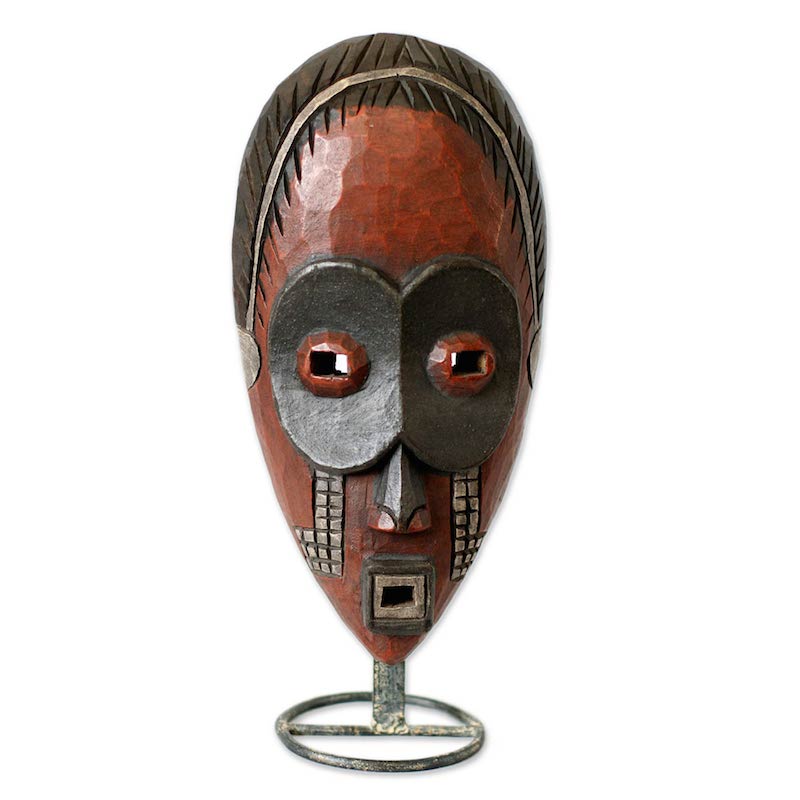 Dan Ghost Mask Hand Carved with Stand Original Art NOVICA West Africa