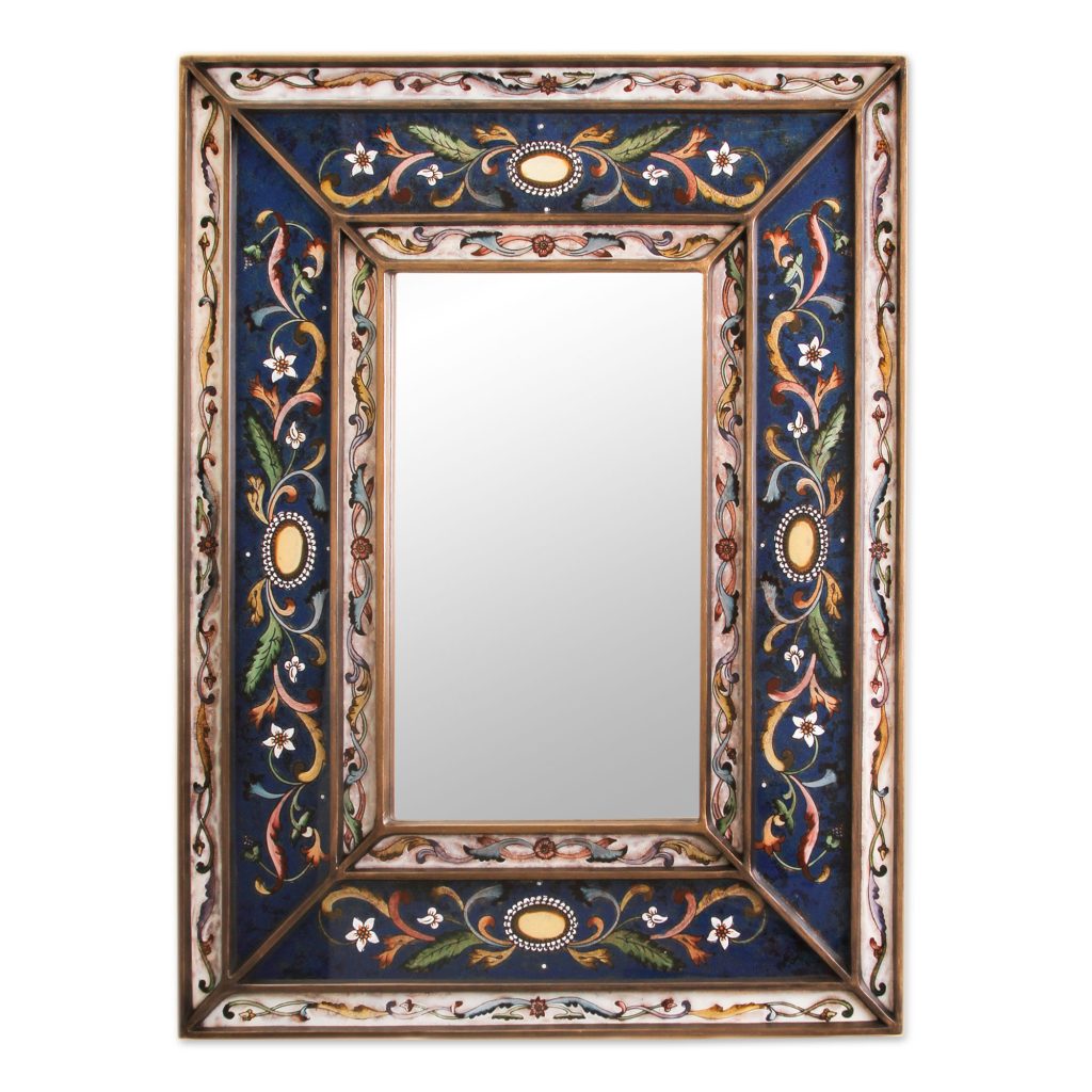Mirror Cajamarca Frost Rectangular reverse painted mirror wall art blues