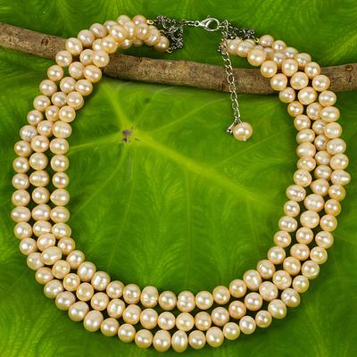 NOVICA Fair Trade Gifts Jewelry Sterling Silver Beaded Strand Pearl Strand Necklace Triple Halo