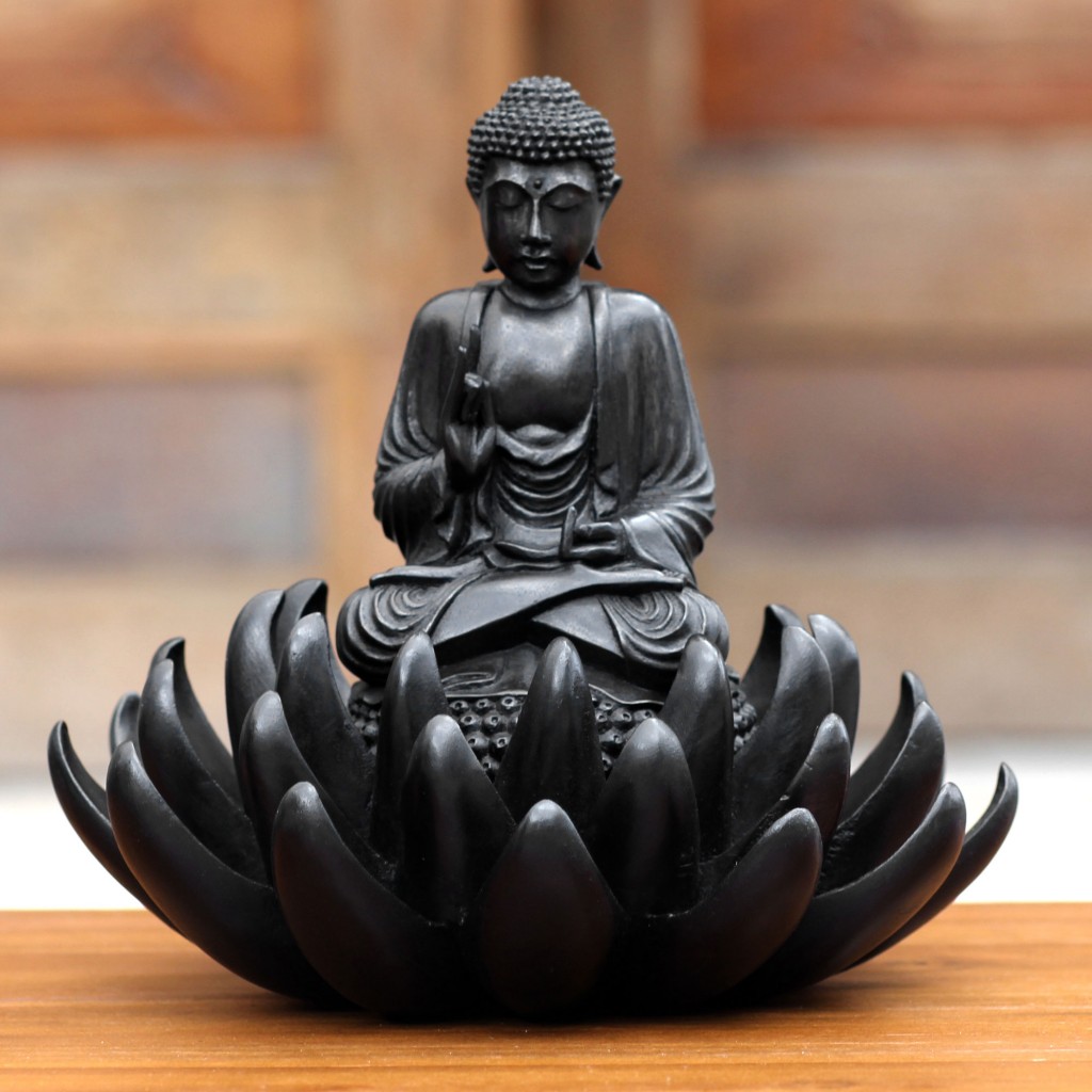 Artisan Crafted Wood Sculpture from Indonesia, 'Buddha on Lotus Blessing' Hand Carved NOVICA Fair Trade