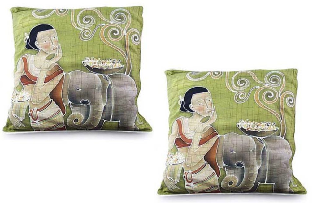 Fair Trade Batik Cotton Cushion Covers (Pair), 'Flowery Day'