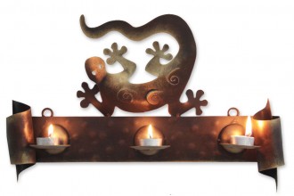 Handcrafted Steel Lizard Wall Sconce Candleholder, 'Happy Gecko'