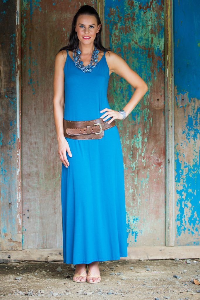 Jersey maxi dress, 'Cool Ocean Blue' summer dress, sleeveless dress