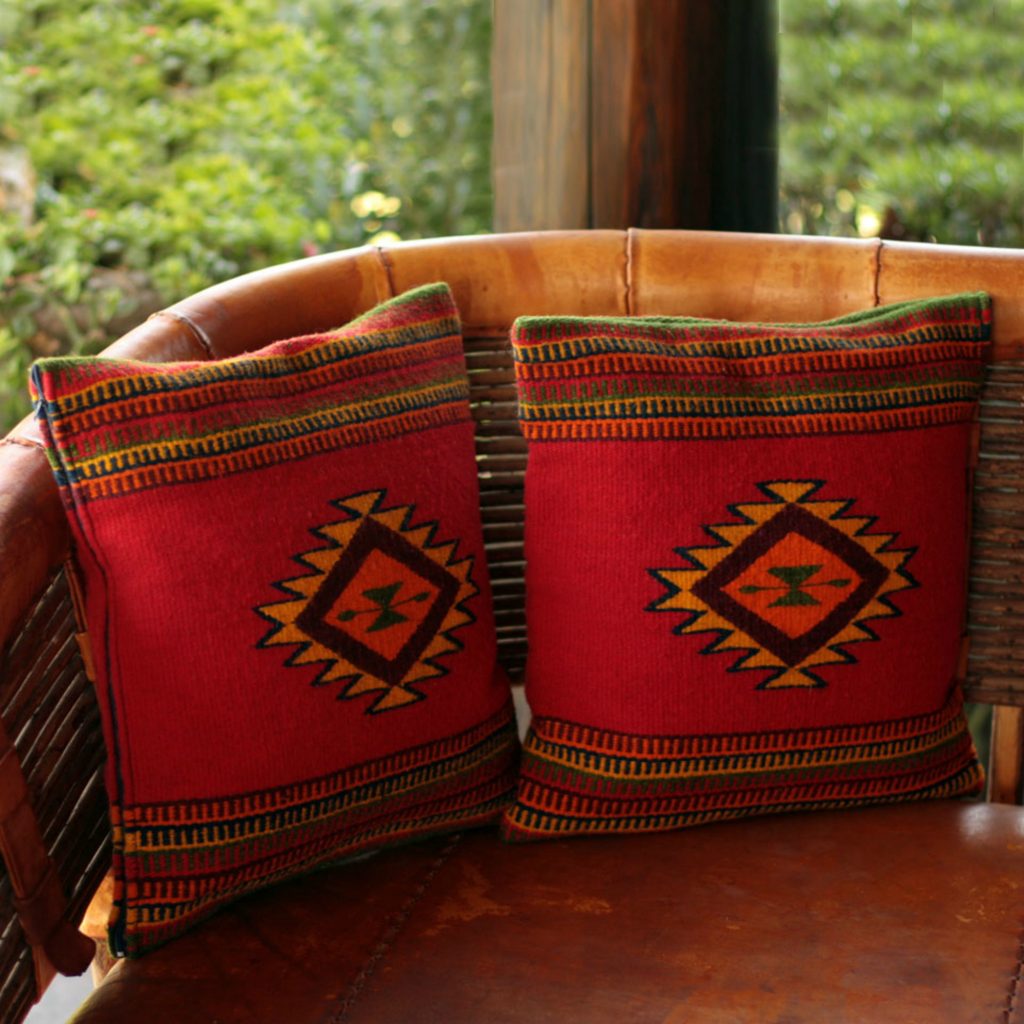 Red Wool Patterned Cushion Covers (Pair), 'Starburst'