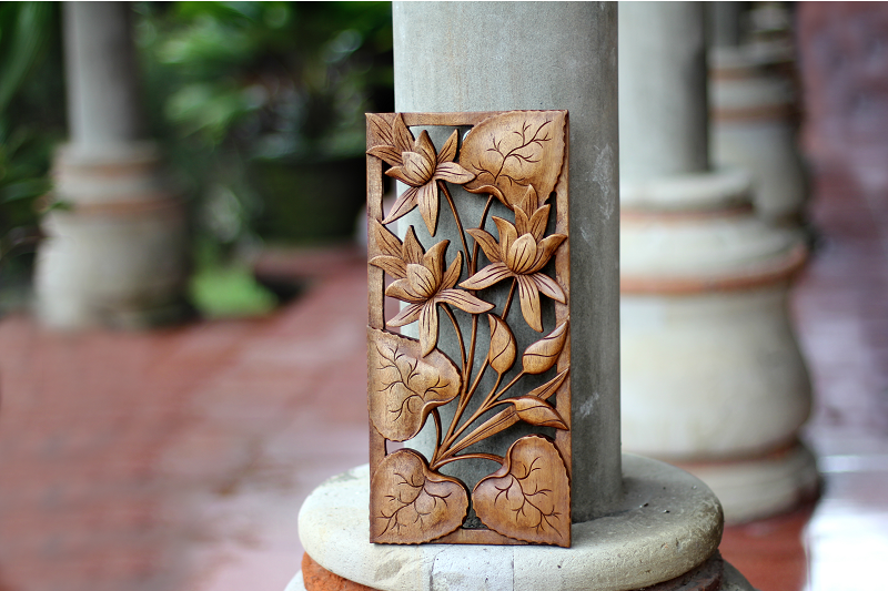 Novica Wall Art, wall decor, wood relief panel, floral sculpture