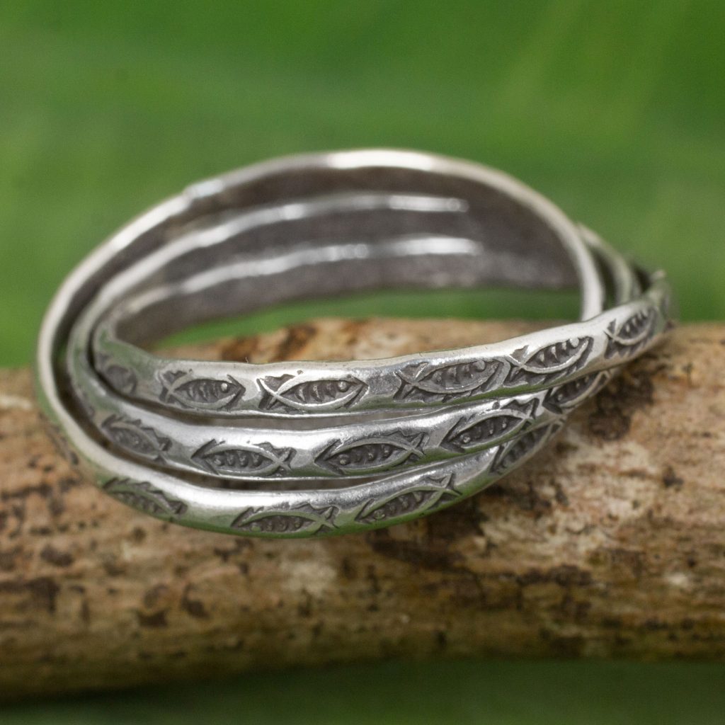 Set of 3 Interlinked Hill Tribe Silver Rings, 'Three Karen Rivers' 