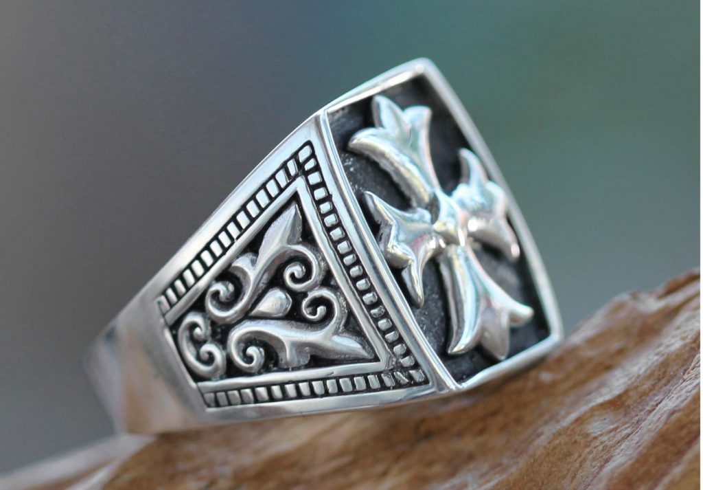  Cross Signet Sterling Silver Ring for Men, 'Brave Knight'