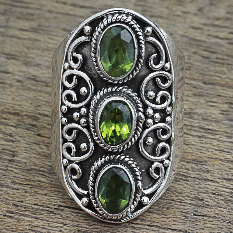 Glorious Beauty Peridot Ring Oxidized Sterling Silver India Statement piece. NOVICA Fair trade