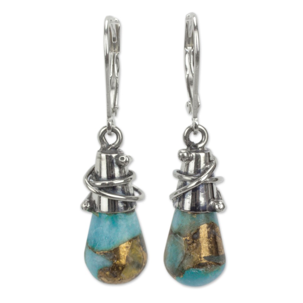 Sterling Silver and Composite Amazonite Earrings from Mexico, 'Golden Sea Currents'
