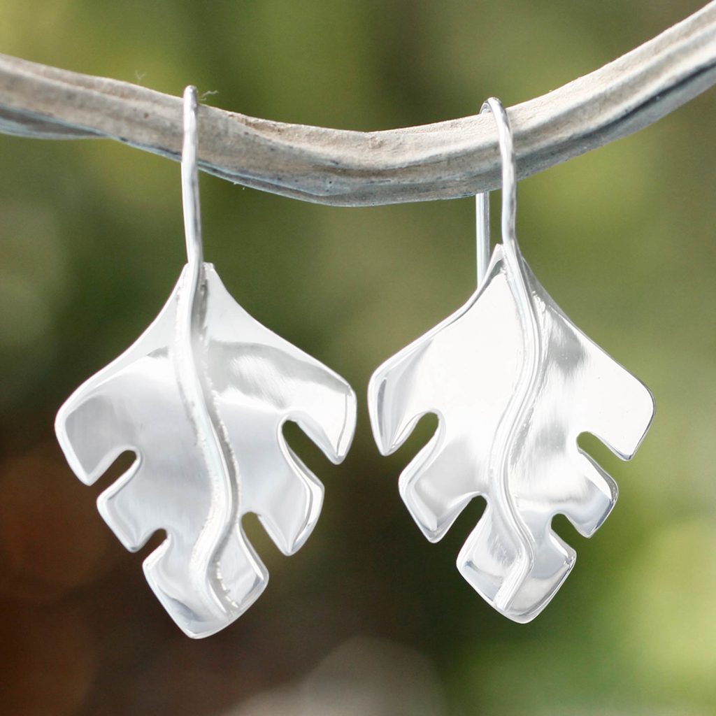 Collectible Taxco Silver Jewelry Drop Earrings, 'Falling Leaves'