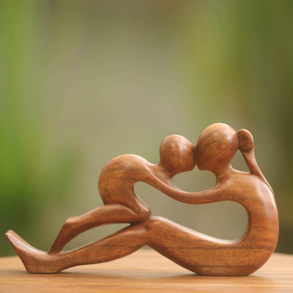 mother child wood sculpture