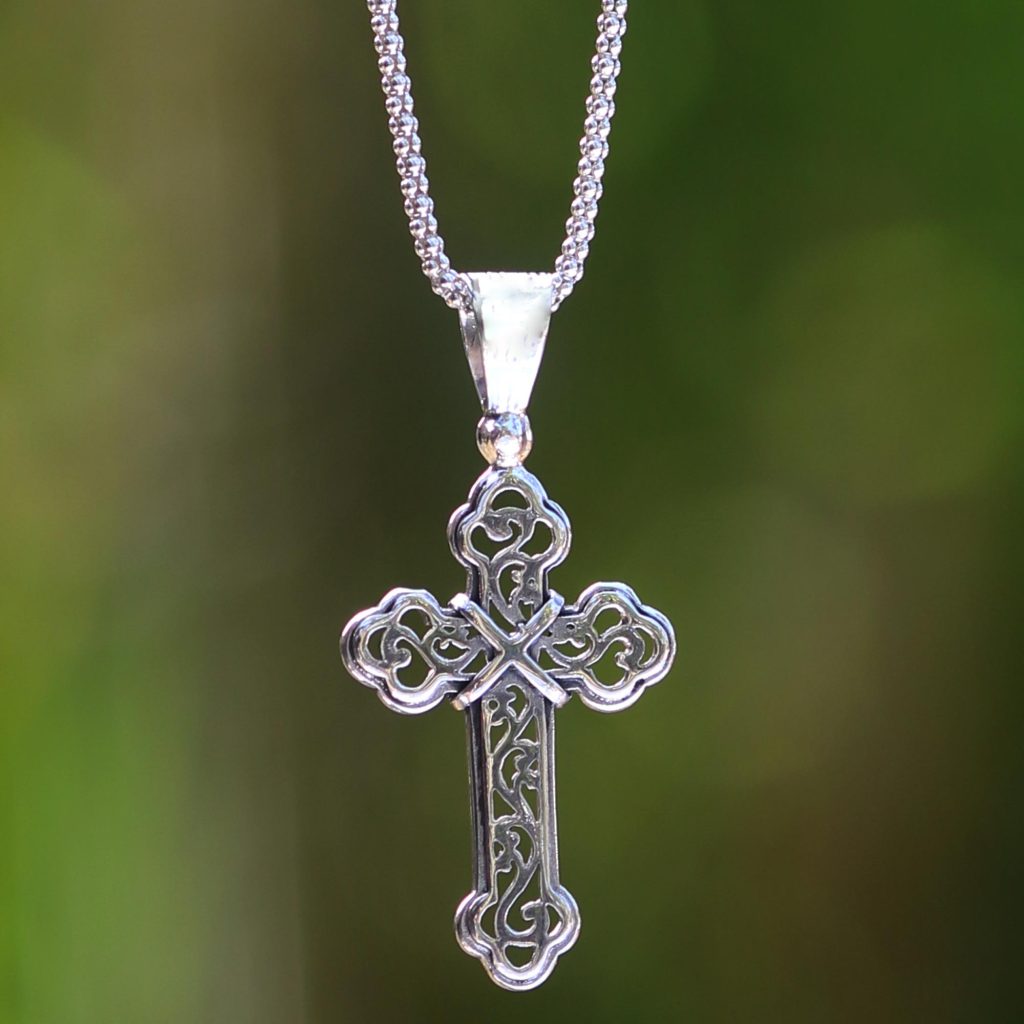 Sterling Silver Religious Cross Necklace, 'Luminous Faith' Chain Pendant Crucifix