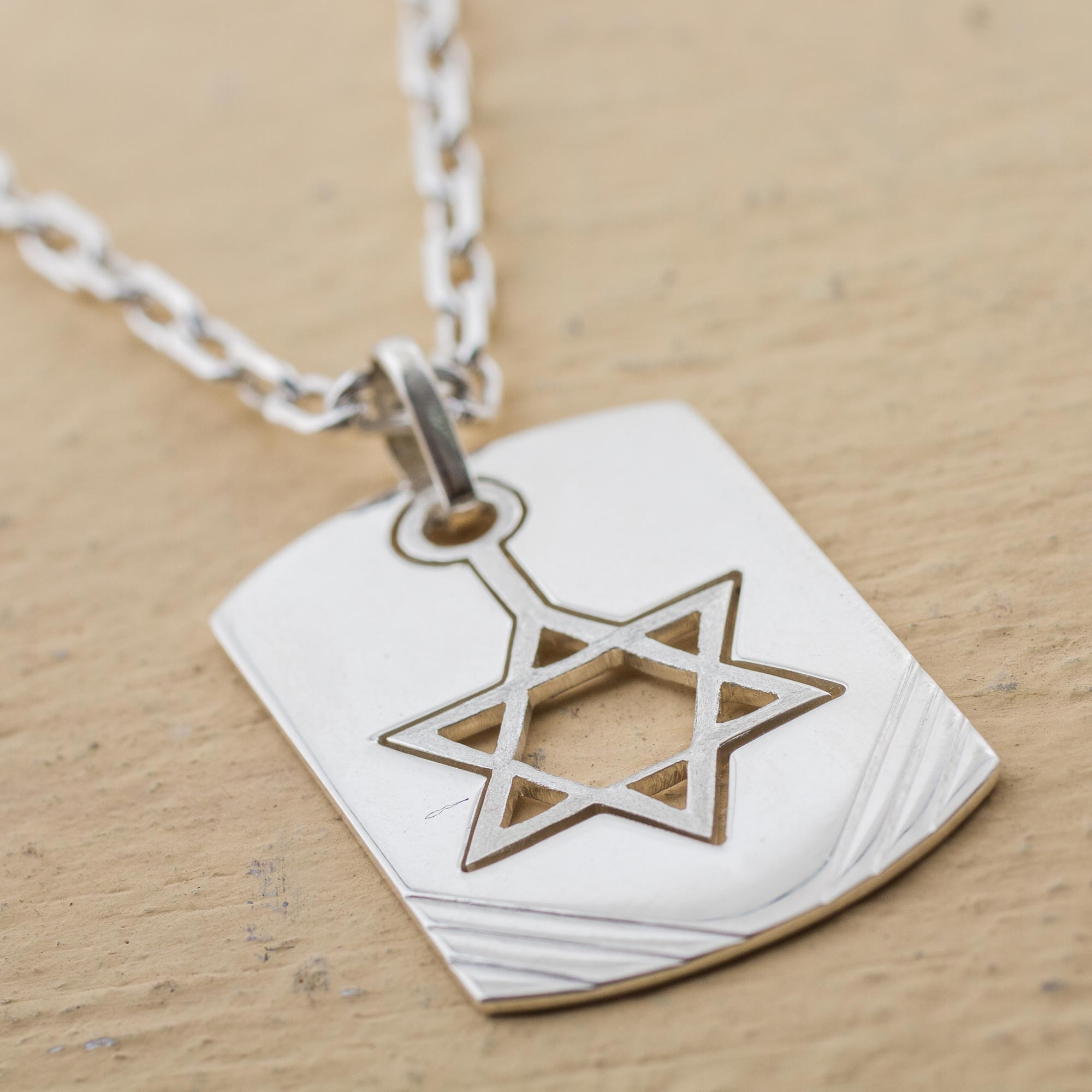 Sterling Silver Pendant Necklace Star of David from Peru, 'Star of David Tag'