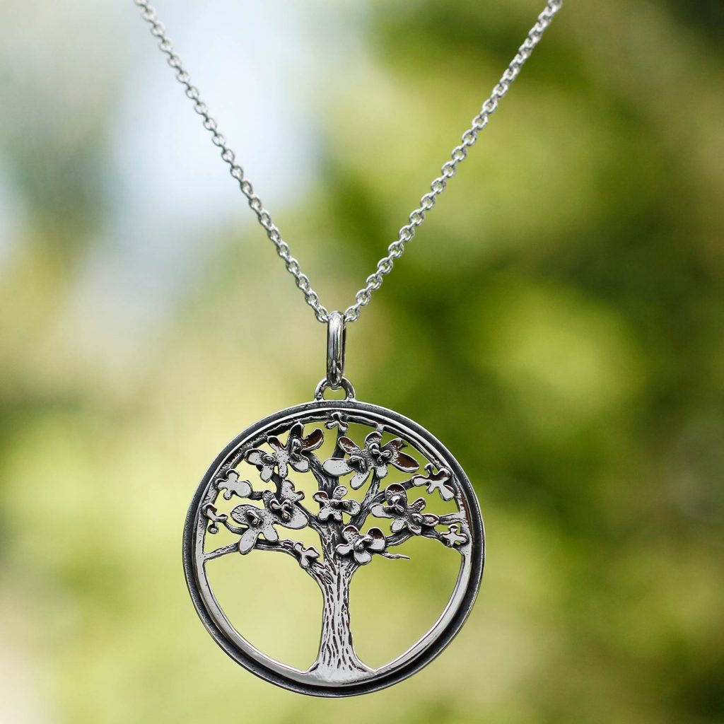 Unique Mexican Sterling Silver Tree Necklace, 'Joyous Jacaranda'