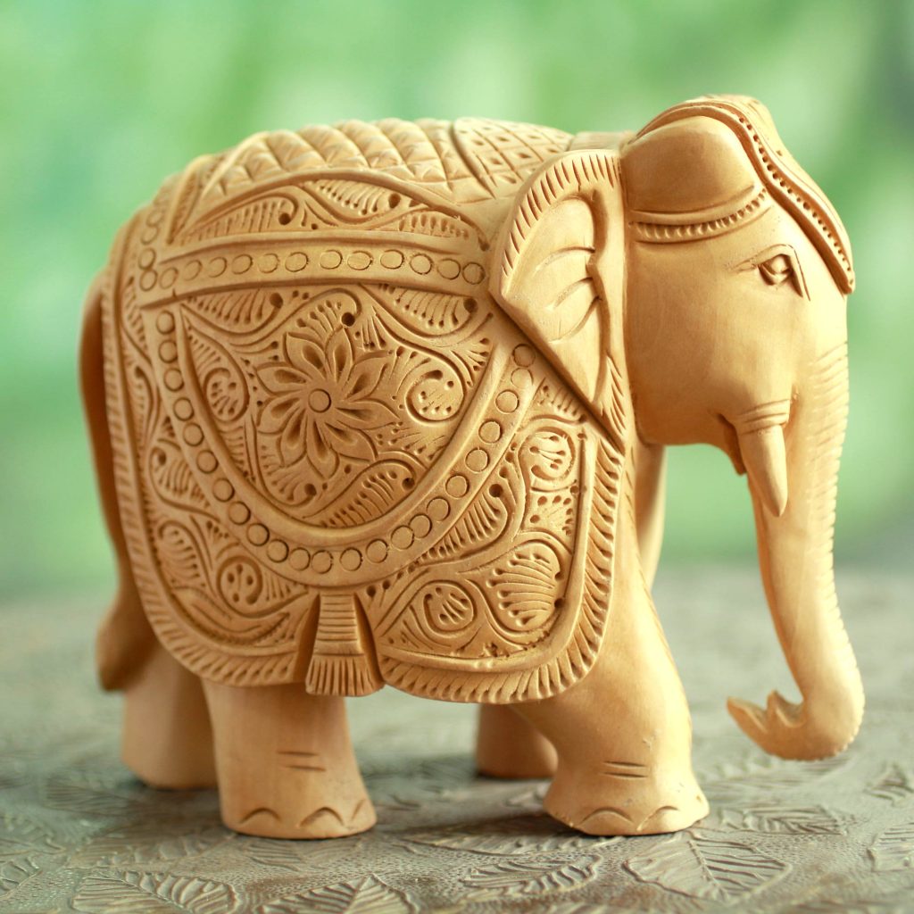 handcarved wood elephant sculpture