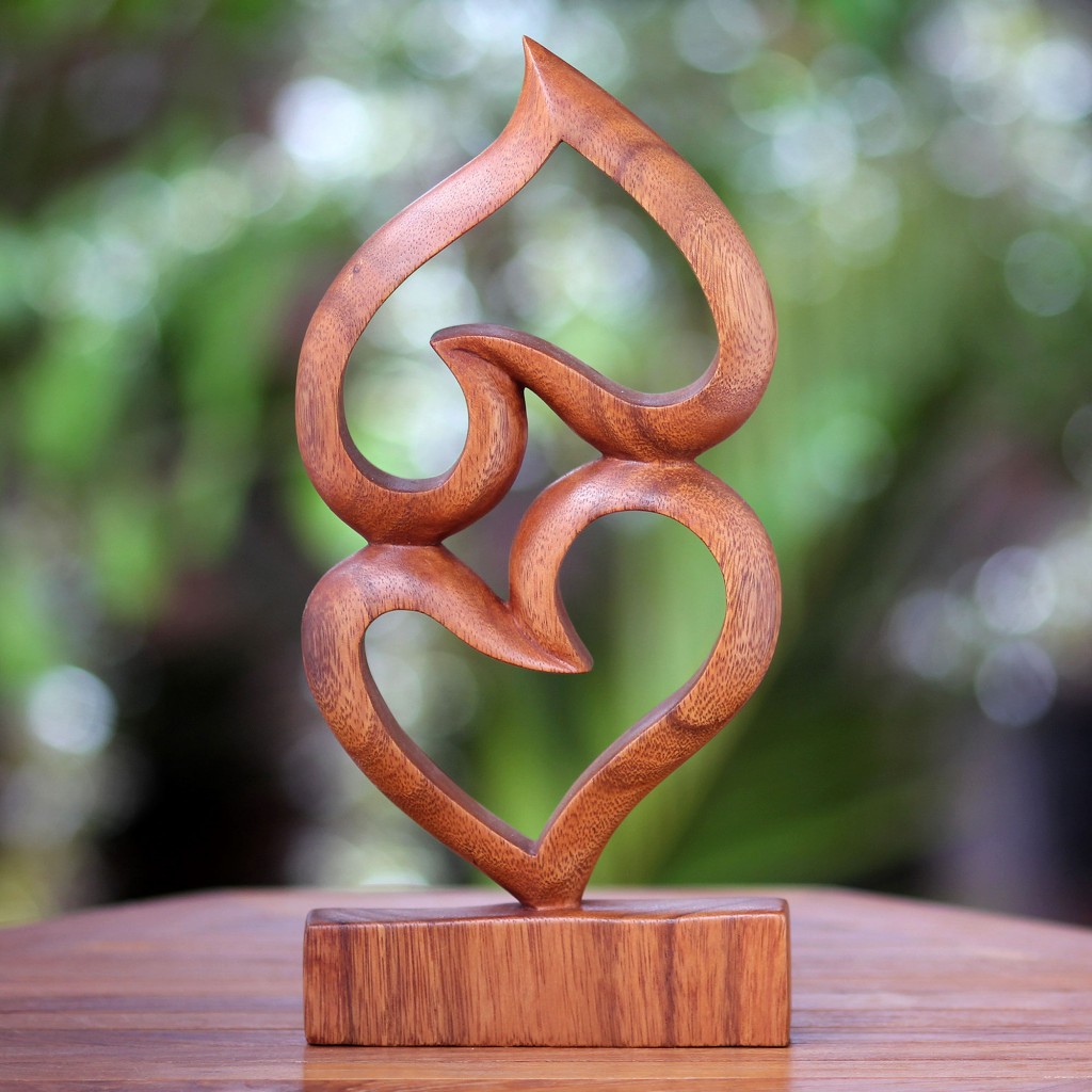 wooden heart sculpture
