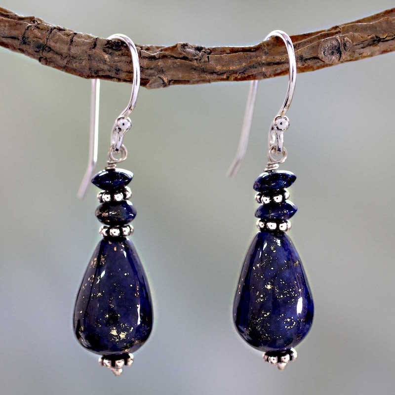 Fair Trade Sterling Silver and Lapis Lazuli Earrings Delhi Dusk