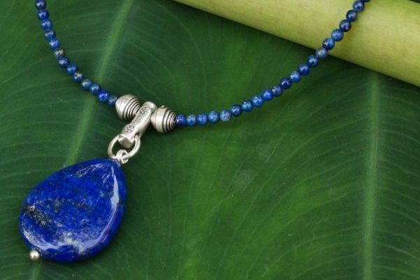 Handmade Lapis Lazuli Pendant .925 Sterling Silver Necklace Blue Lady