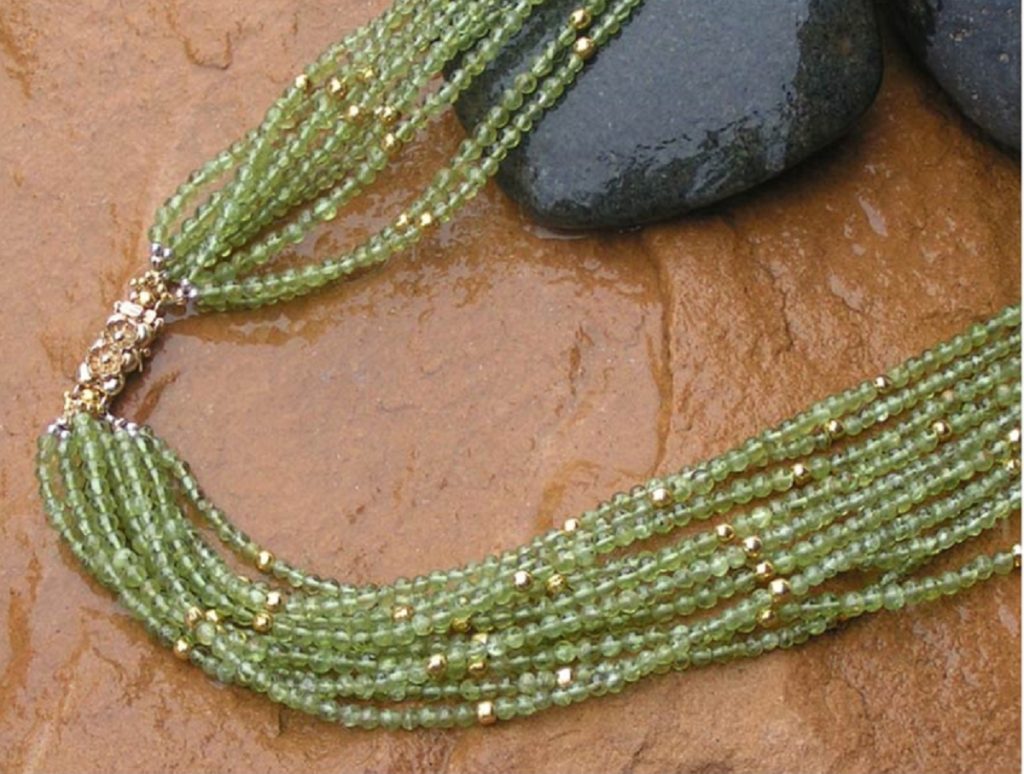 Peridot long beaded necklace, 'Sparkling Green Scarf'