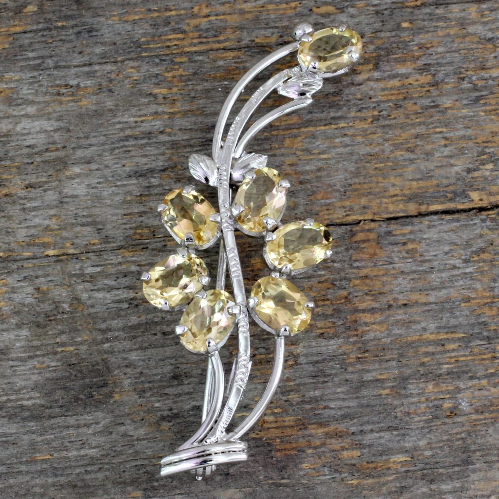 Hand Crafted 7 Carats Citrine Sterling Silver Brooch Pin, 'Marigold Sunshine'