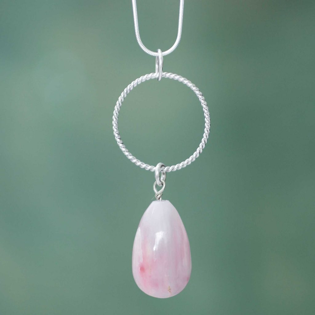 Pink Opal and Sterling Silver Hand Crafted Necklace, 'Sweet Sigh'