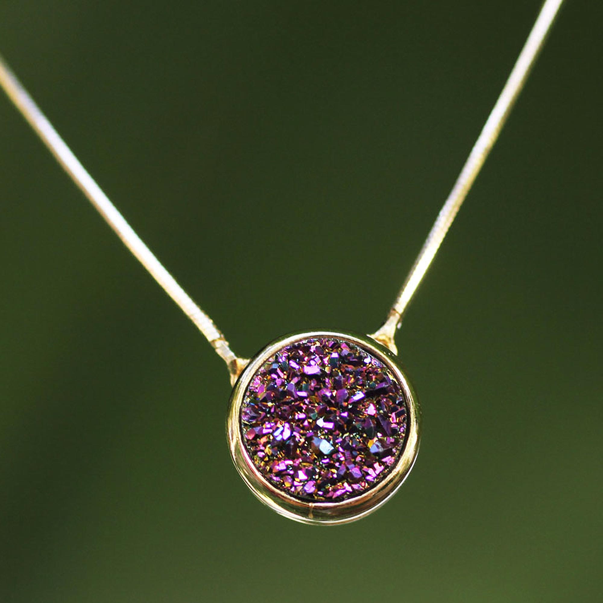 Brazilian drusy agate pendant necklace, 'Lilac Cosmos'