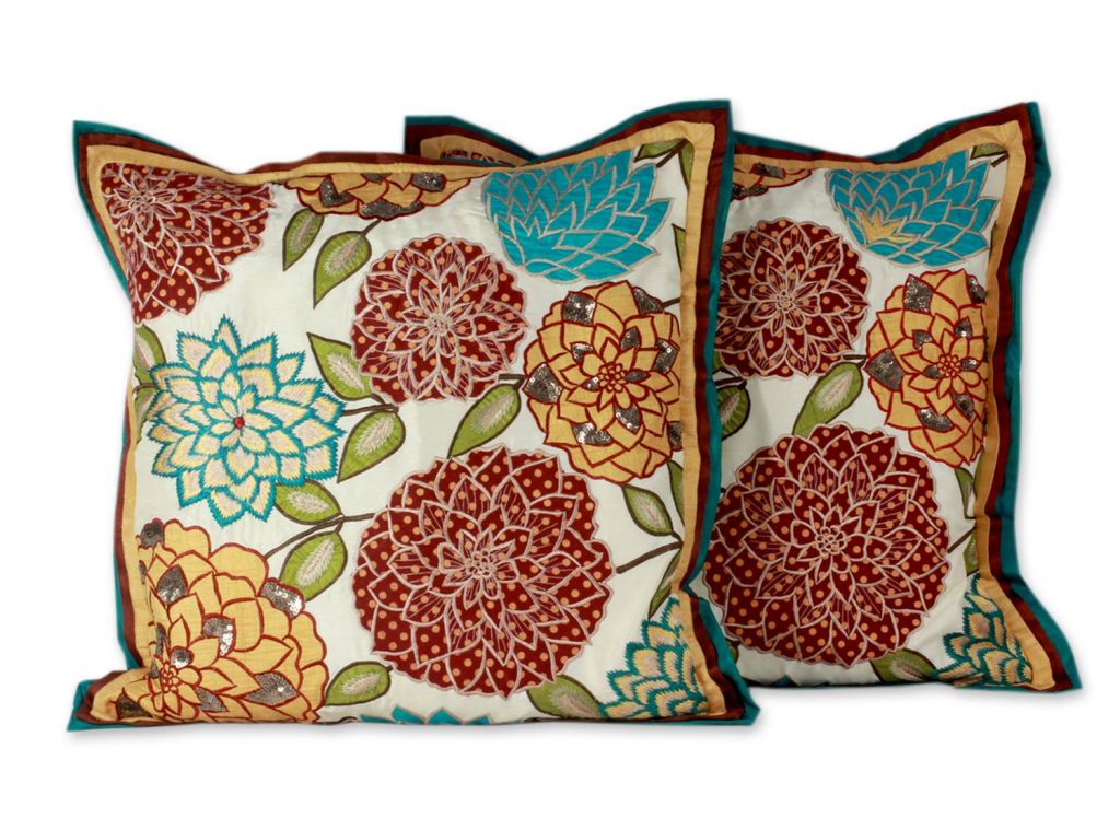 Floral Patterned Cushion Covers (Pair), 'Indian Marigolds'