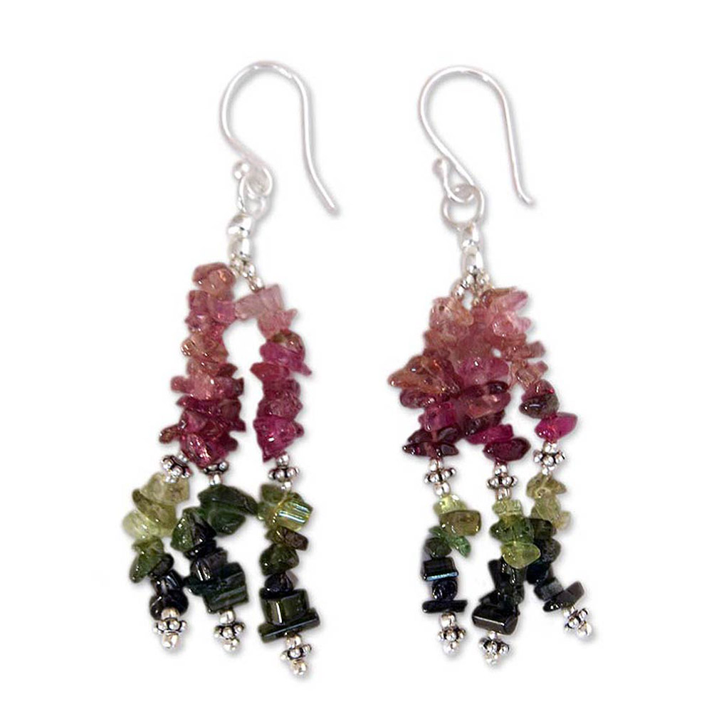 Multi-color Tourmaline and Sterling Silver Artisan Jewelry, 'Rejoice'