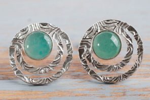 Handcrafted Sterling Silver and Green Opal Button Earrings, 'Green Vibrations'