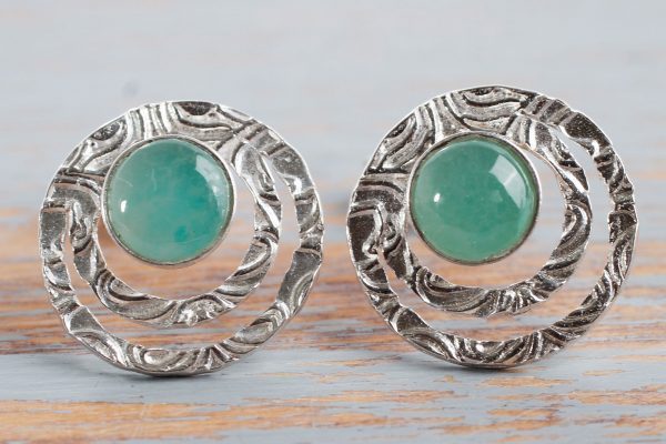 Handcrafted Sterling Silver and Green Opal Button Earrings, 'Green Vibrations'