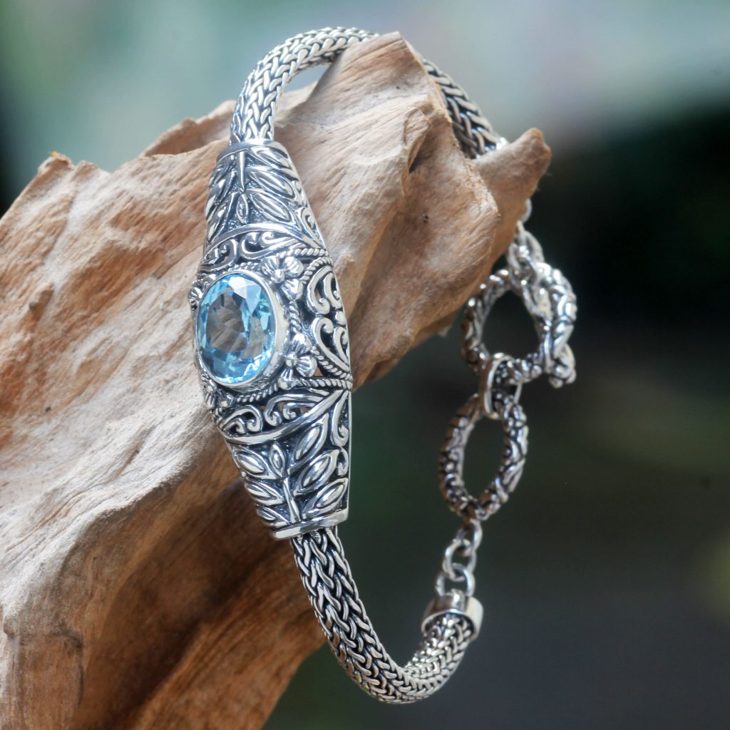 Chain Sterling Silver bracelet Handmade silver Bracelet chain women Jewelry gift Sterling Silver blue topaz Bracelet