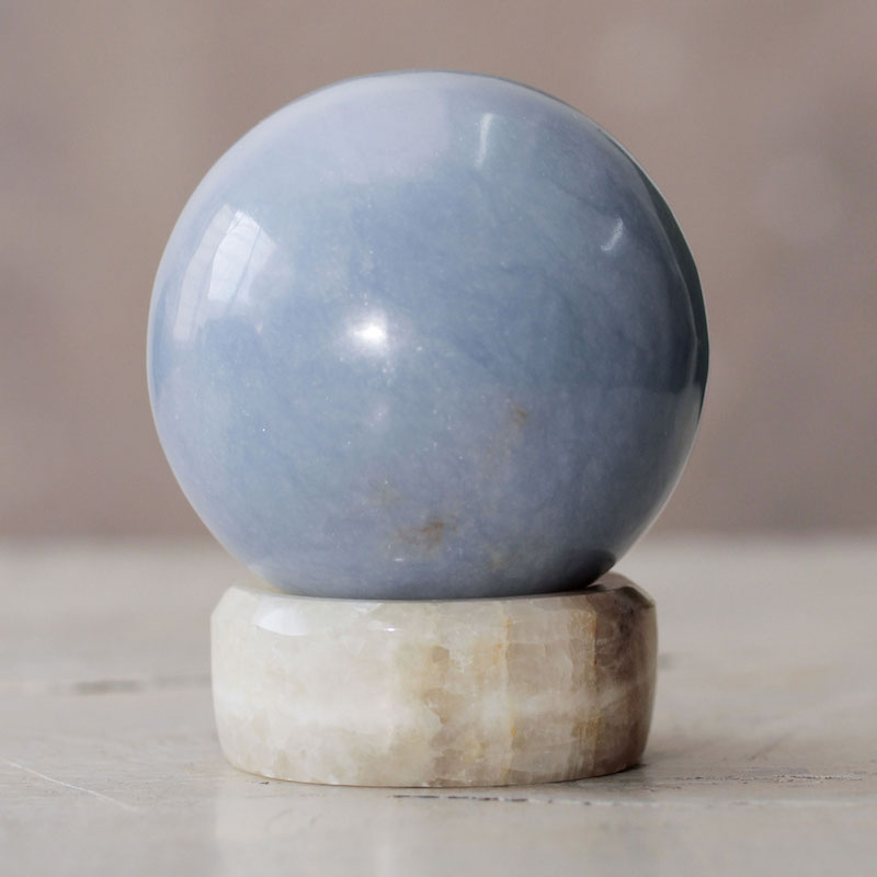 celestite egg sculpture with stand heavenly blue