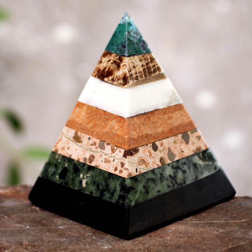 Hand Crafted Peruvian Gemstone Pyramid Sculpture, "Empowered"