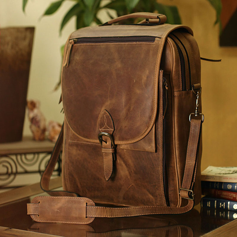 Leather Messenger bag Briefcase Tablet Laptop Distressed leather handmade