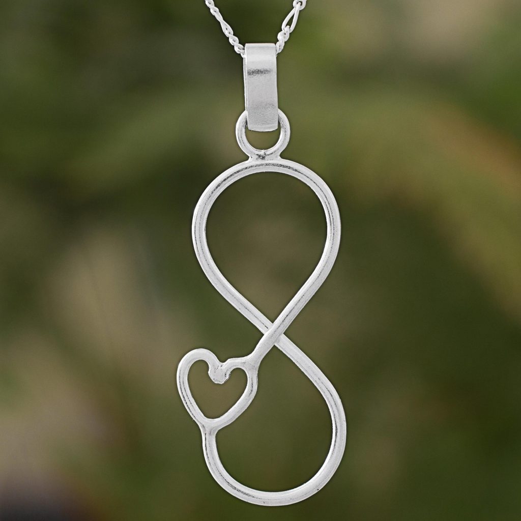 .925 Sterling Silver Pendant Necklace Heart Infinity Shape from Guatemala, 'Infinity Heart'