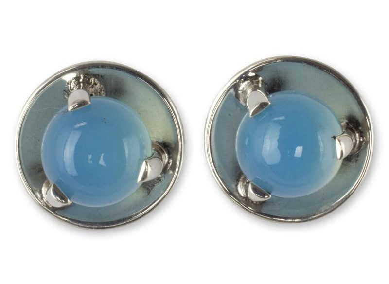 Polished Taxco Silver Earrings with Blue Chalcedony, 'Light of Taxco'