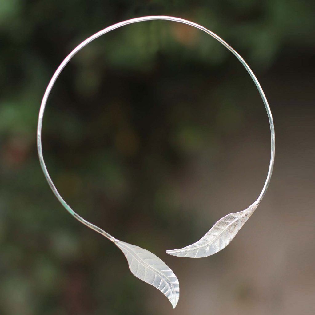 Handcrafted Leaf Sterling Silver Choker Necklace, 'Andean Frost'