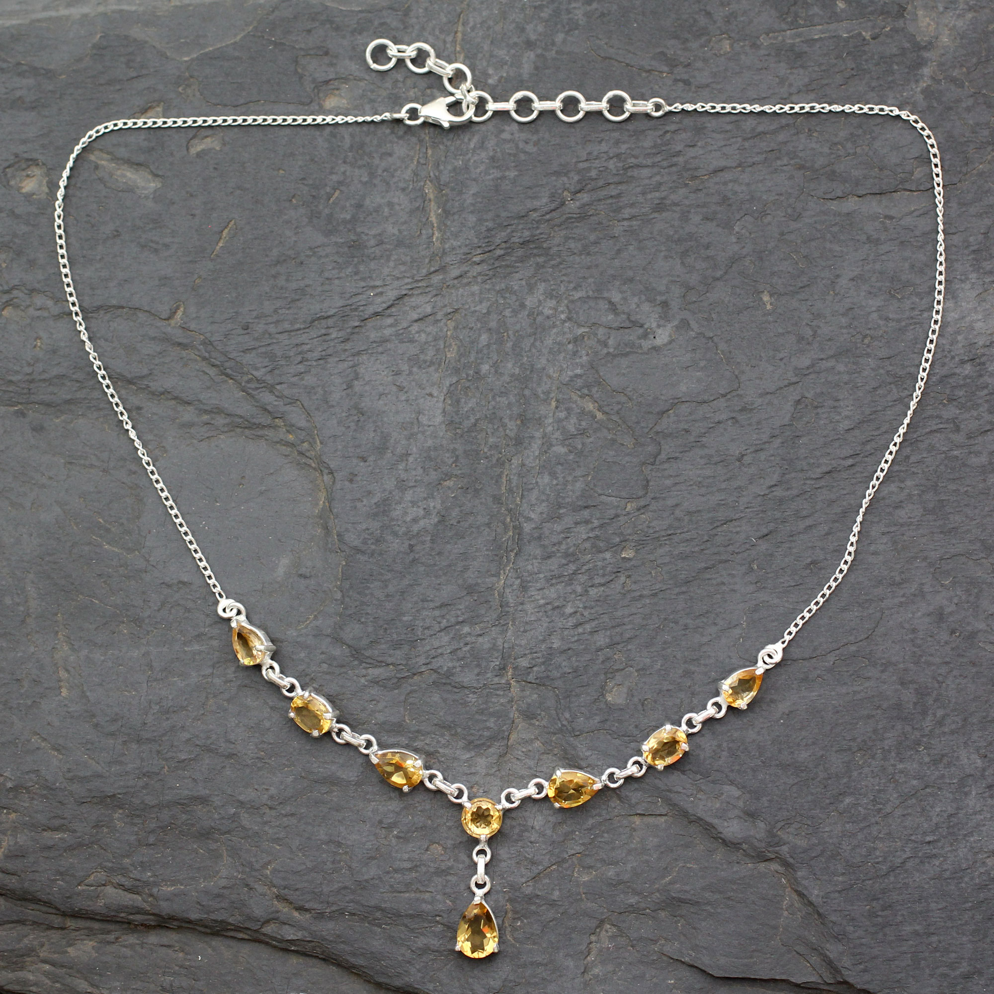 Citrine Y necklace, 'Golden Princess' Yellow gemstone sterling silver adjustable chain