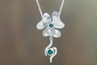 Sterling Silver Flower Necklace with Chrysocolla Accents, 'Dawn Bloom'