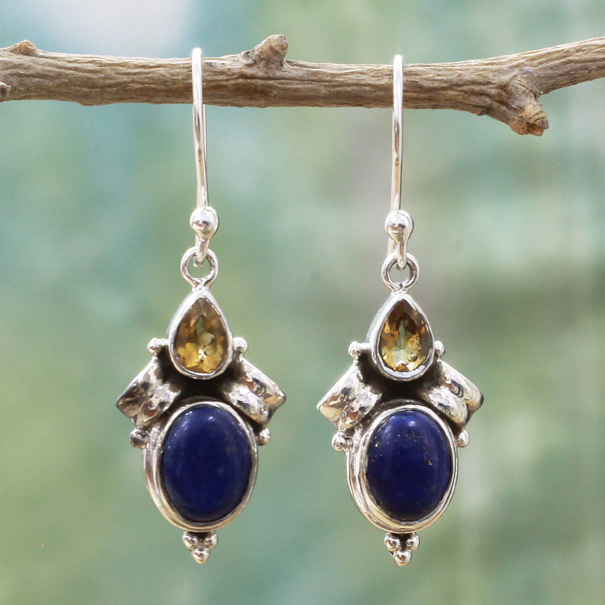 Pearl Lapis Lazuli and Sterling Silver Necklace from India, 'Tropical Fruit'