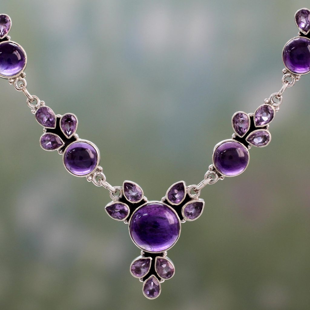 Hand Crafted Amethyst and Sterling Silver Pendant Necklace, 'Purple Lilacs' NOVICA Fair trade