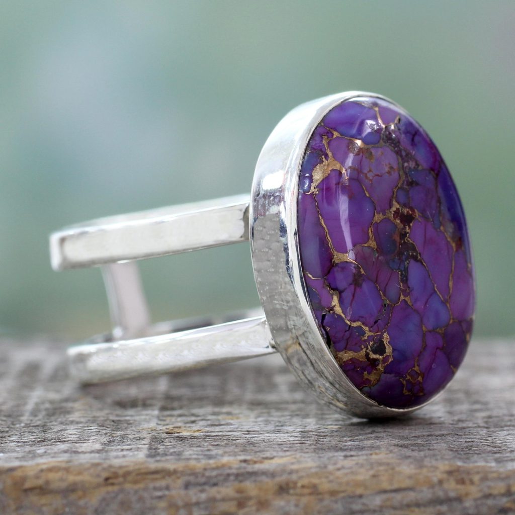 Purple Composite Turquoise Sterling Silver Ring, 'Purple Island'